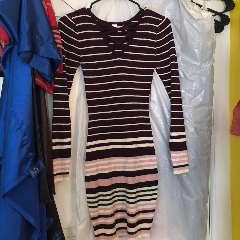 Brand new w/tags l/s ribbed striped stretchy dress